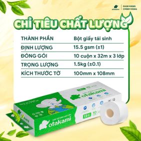 Giấy vệ sinh tái sinh cao cấp OTAKAMI có lõi 10 cuộn - 3 lớp - 1.5kg