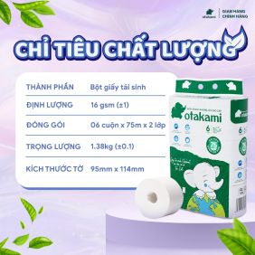 Giấy vệ sinh tái sinh cao cấp OTAKAMI không lõi ONE TOUCH 6 cuộn - 2 lớp - 75M