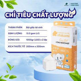 Khăn ăn tái sinh cao cấp OTAKAMI khổ 200x200 - 2 lớp - 1000GR