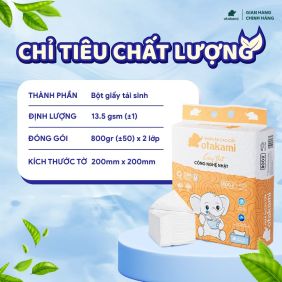 Khăn ăn tái sinh cao cấp OTAKAMI khổ 200x200 - 2 lớp - 800GR